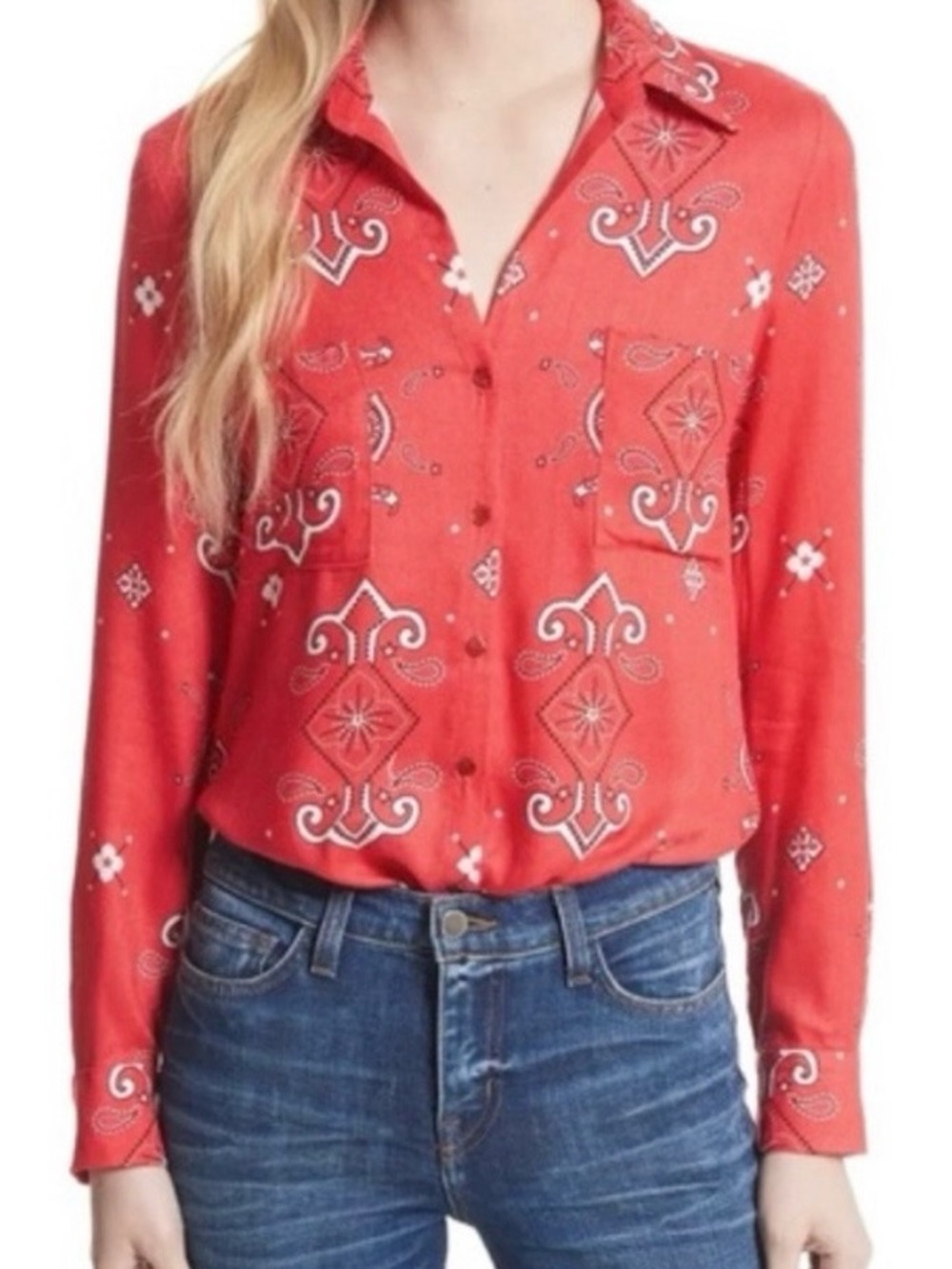 L'AGENCE Jacqueline Red Bandana Print Button-Down Shirt Sm